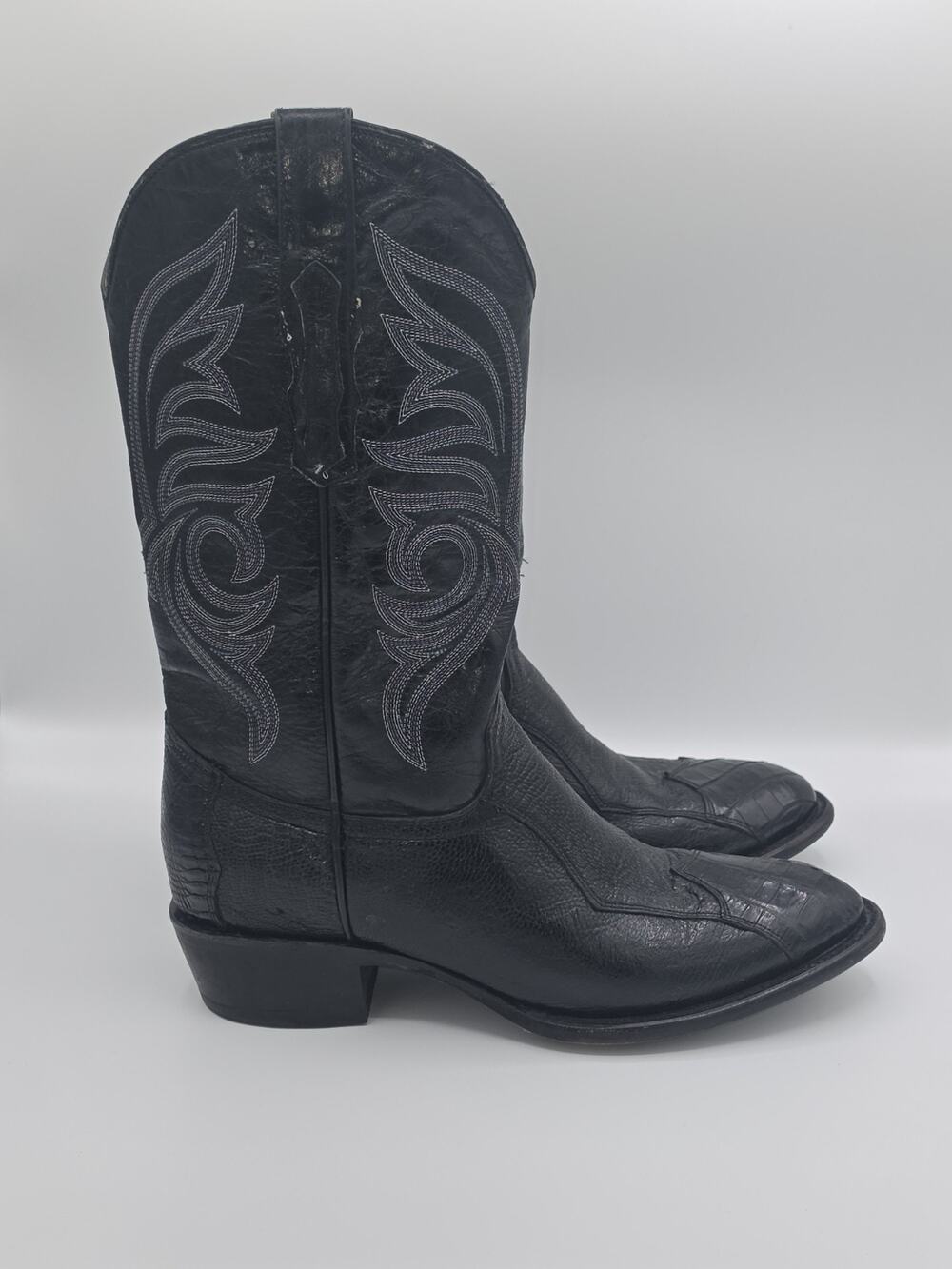 Republic Boot Co Cowboy Boots Mens 11D Eel Toe Smooth Ostrich Exotic Black Texas